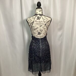 1644. Adrianna Papell Gray Beaded Backless Dress Size 12 EUC